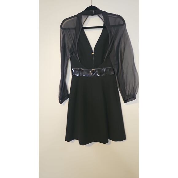 Emporio Armani Black Sheer Sleeve Deep V-Neck Dress - Picture 2 of 6